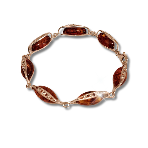 Click to view detail for HW-4044 Bracelet, 7 Amber Links with CZ Accents $98